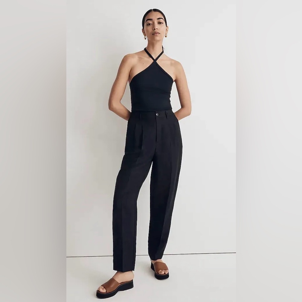 Madewell Linen-Blend Tailored Tapered Pant NWT Size 6 True Black